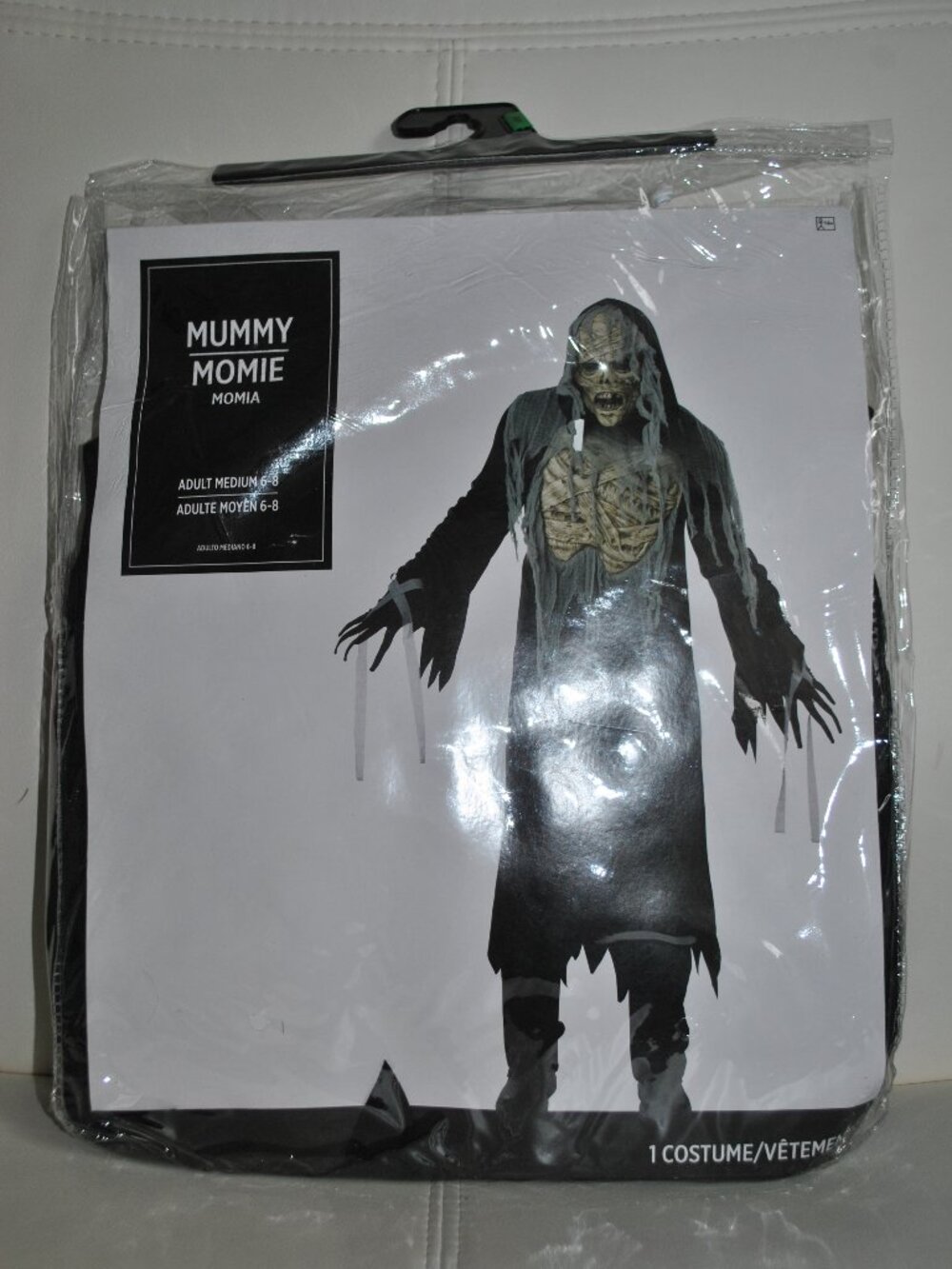 Adult Mummy Costume Size Medium 6-8 Halloween Mask, Robe, & Gloves